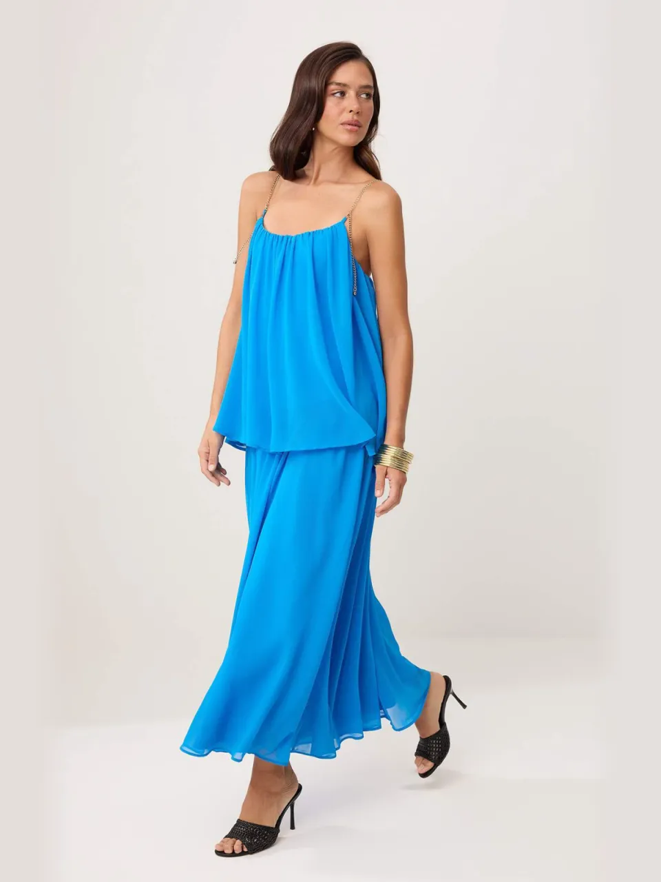 Trendyol TRENDYOLMİLLA Dames Blauw Effen Maxi Mouwloos Recht Jurken