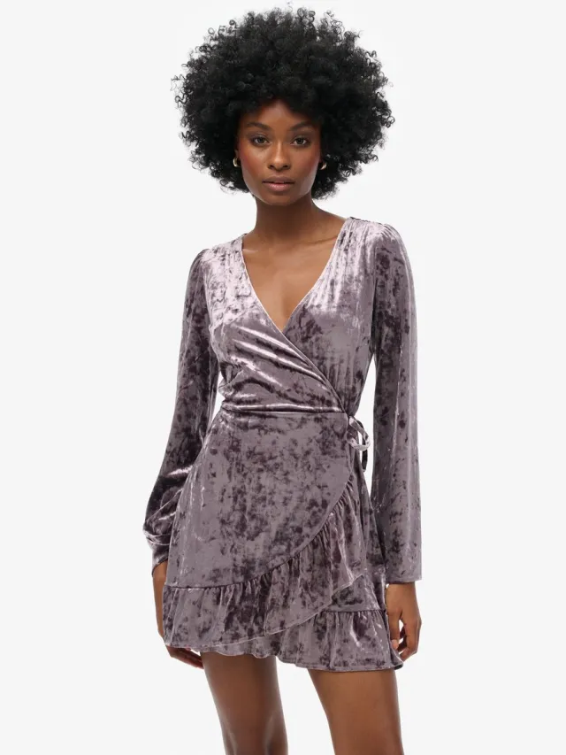 Superdry Fluwelen mini-wikkeljurk - Dames - Jurken rock dark grey