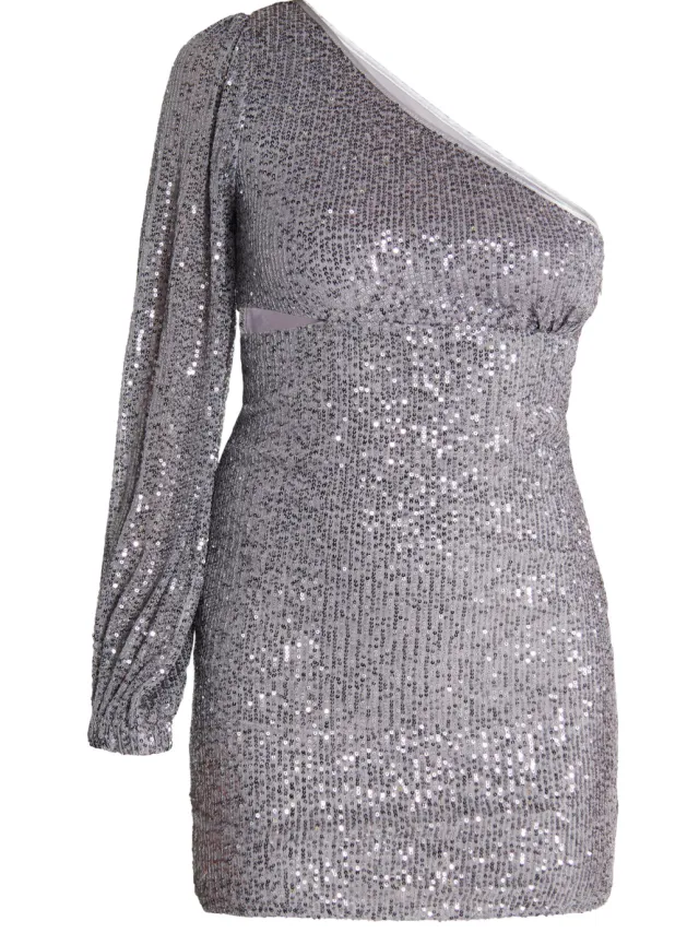 Faina Mini-jurk met één schouder Dames grijs zilver, foto 2