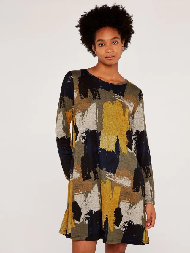 Apricot Paint Stroke Swing Mini Dress Marine