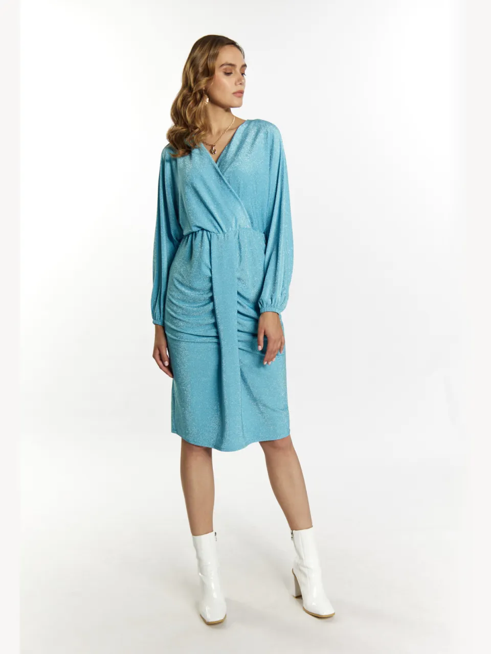 Faina Avondjurk met glanzend garen Dames aqua Turquoise