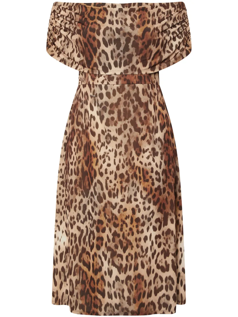 Limited Collection Midi Jurk Met Luipaardprint En Bardot Hals In Bruin, foto 4