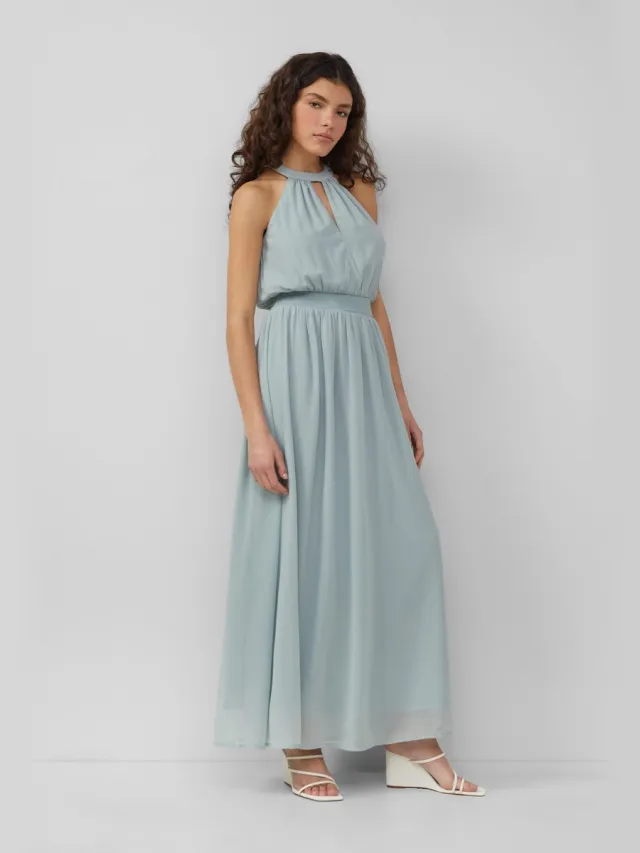 QS female - Lange chiffon jurk met gesmokt detail saliegroen