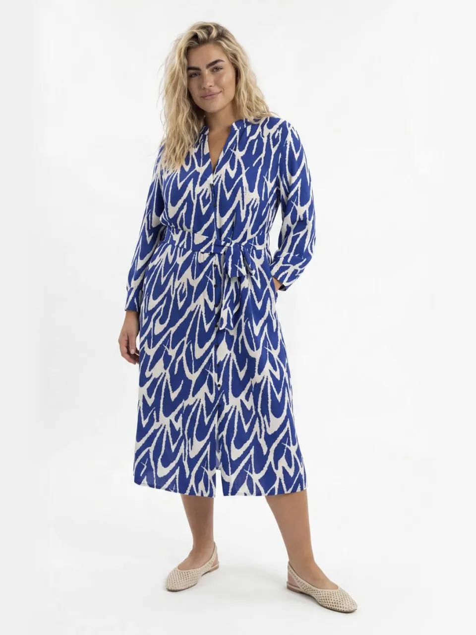 Only Carmakoma blousejurk blauw Blauw/wit