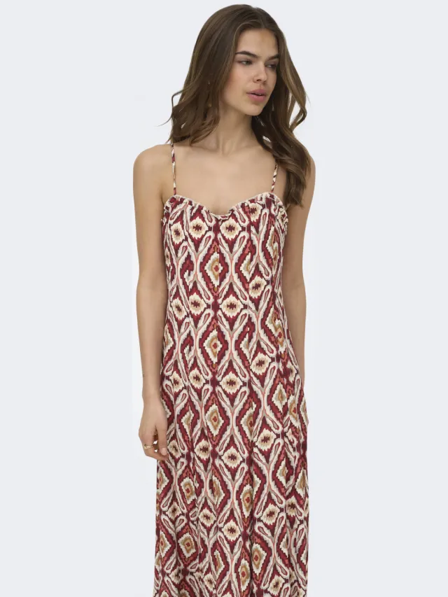 Only viscose maxi zomerjurk met print - rood rood / ecru / groen