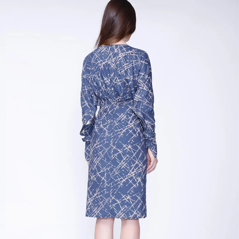 Smart & Joy Geometrische print en v -neck jurk blauw, foto 2