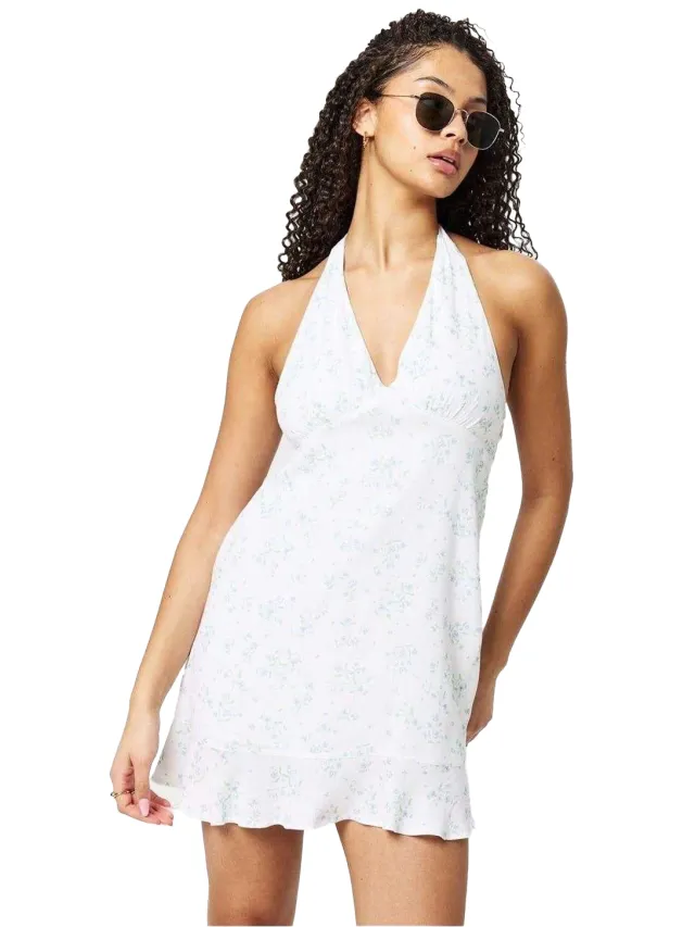 Jack Wills Mini-jurk met bloemenprint en halternek voor dames (Wit/blauw)