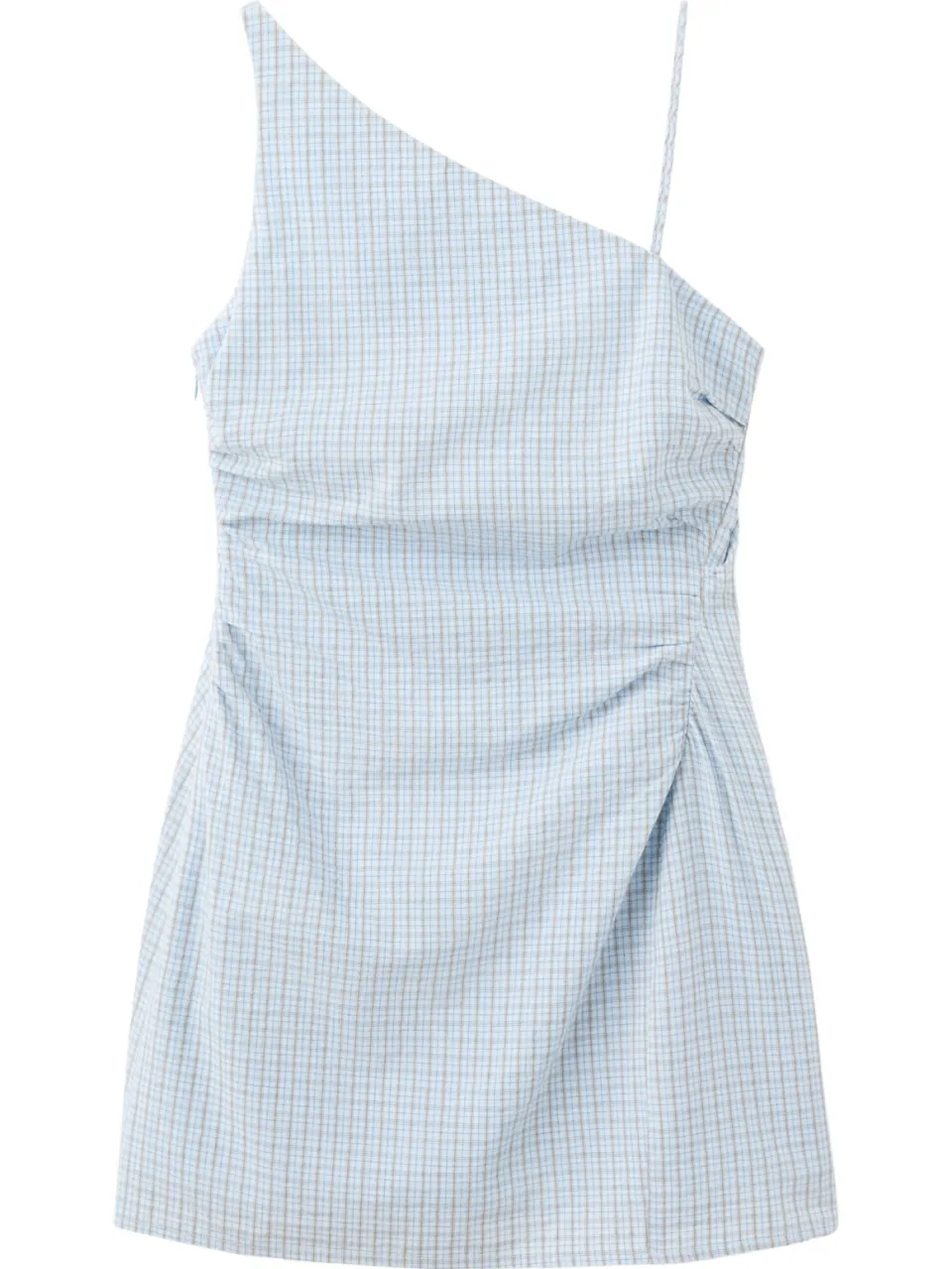 Mango one shoulder geruite zomerjurk - lichtblauw, foto 2