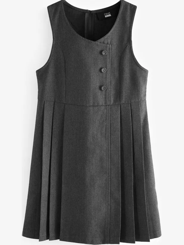 Next Meisjes - Asymmetrische schoolovergooier met knoopsluiting aan de voorkant - Grijs Grey