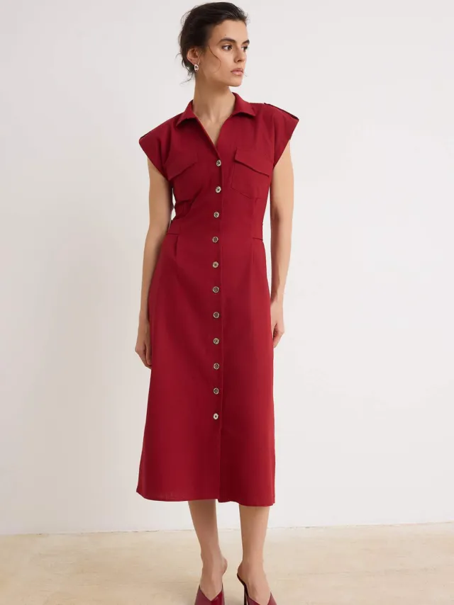 Trendyol TRENDYOLMİLLA Dames Rood Effen Midi Mouwloos Casual Blousejurk Jurken