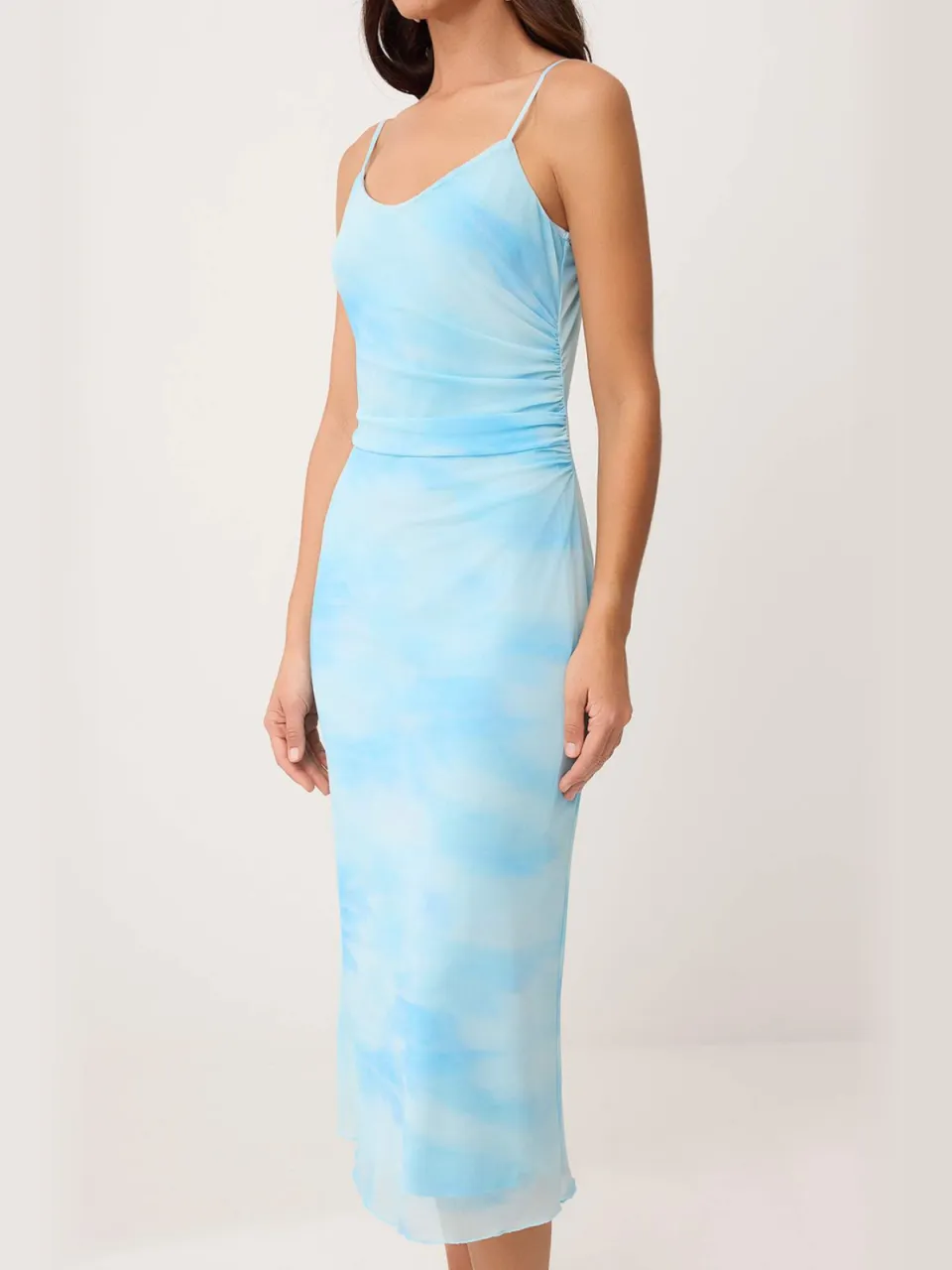 Trendyol TRENDYOLMİLLA Dames Blauw Abstract Maxi Mouwloos Bodycon Jurken