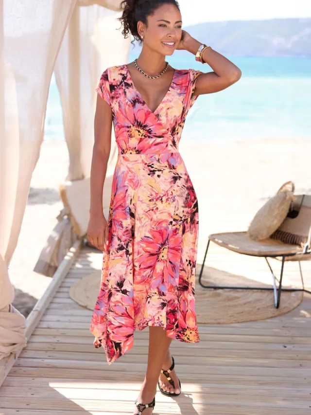 Jersey jurk pink bedrukt