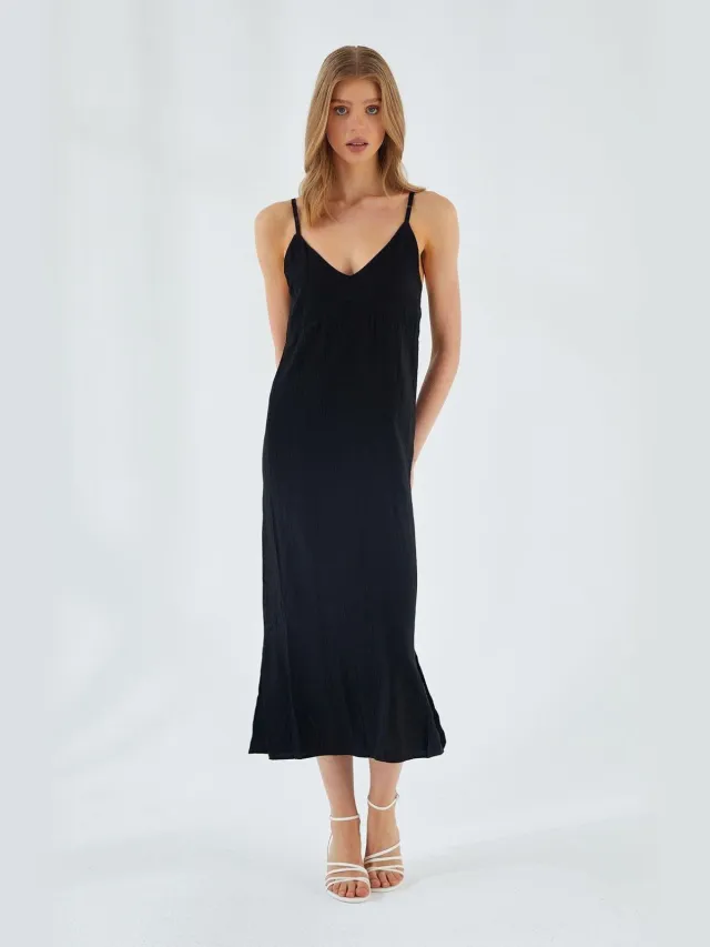 Mixray V-hals Split Midi Jurk Zwart
