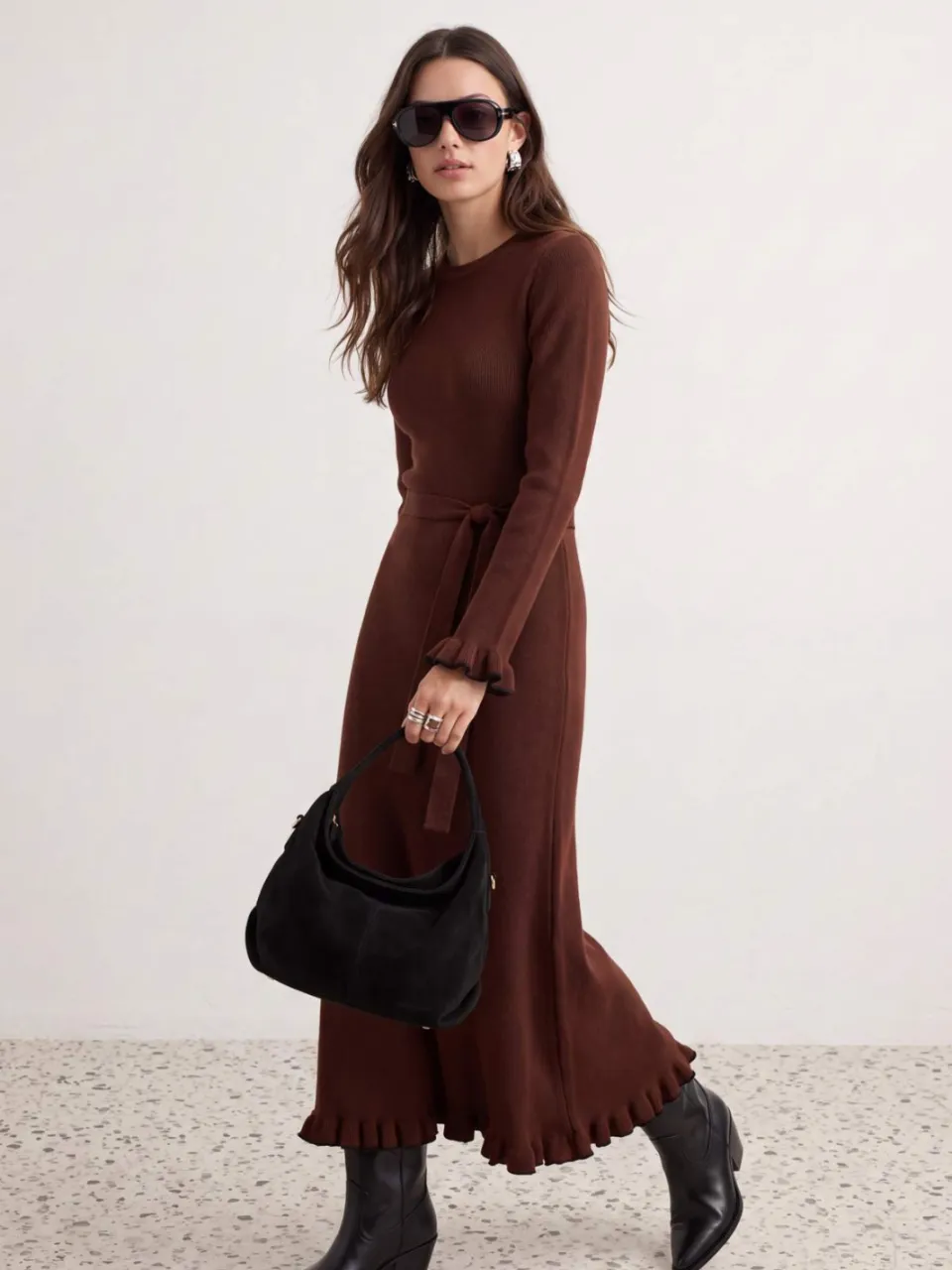 Trendyol Modest Dames Bruin Effen Maxi Lang Shift-model Modest Jurken, foto 2