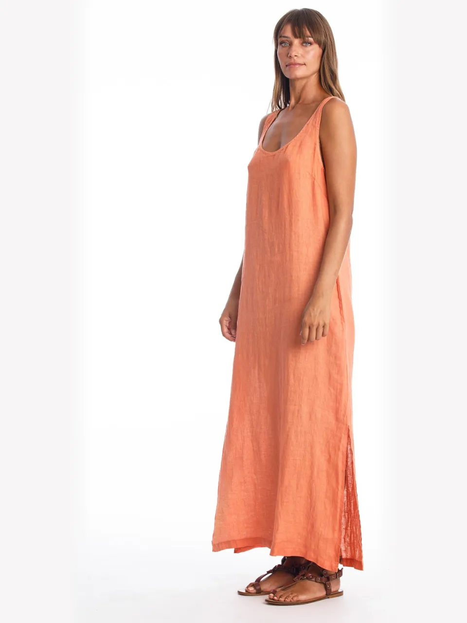 RAVENS VIEW IBIZA dames vegan Midi Jurk Ariana Abrikoos oranje, foto 2