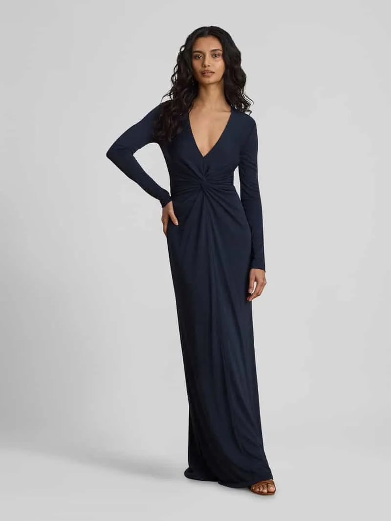 Lauren Ralph Lauren Avondjurk met diepe hals en knoopdetail Donkerblauw