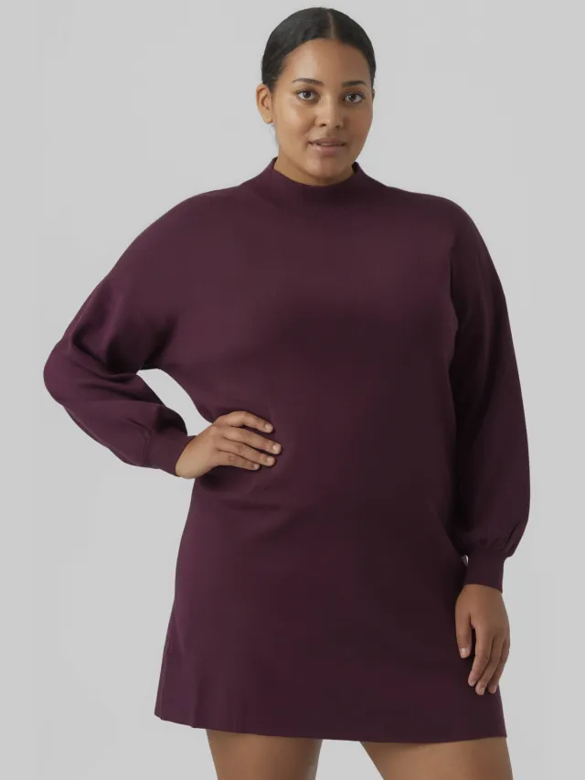 Vero Moda CURVE Plus Size gebreide coljurk - donkerrood