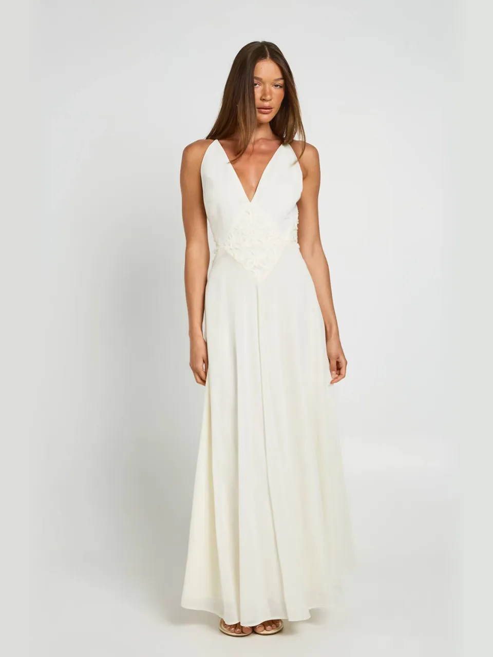 boohoo Dames Chiffon Maxi Jurk Met Zwevend Effect En Applique Detail wit, foto 2