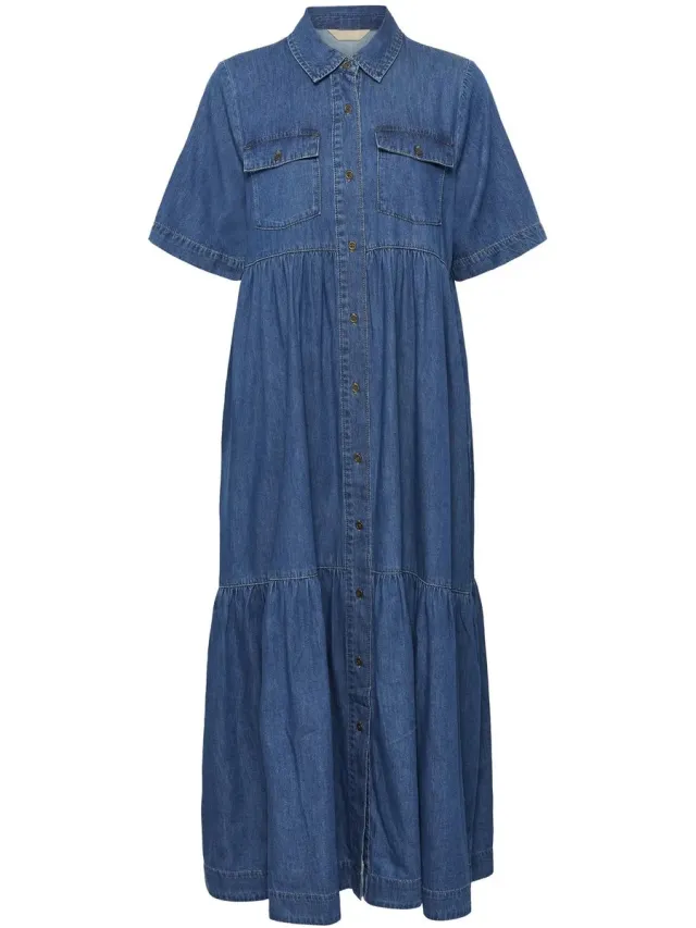 Culture Lange denim damesjurk CULTURE Mona Arpa donkerblauwe wassing