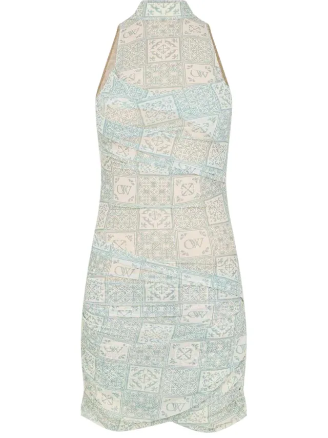 Off-White Off White Dames Tulle Hoge Kraag Slip Dress (Blauw/Wit)