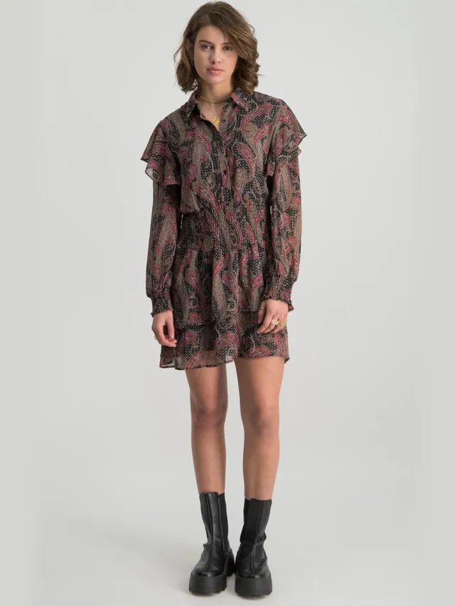 Colourful Rebel Zina Paisley Mini Dress Dames Jurk Old Dark Pink