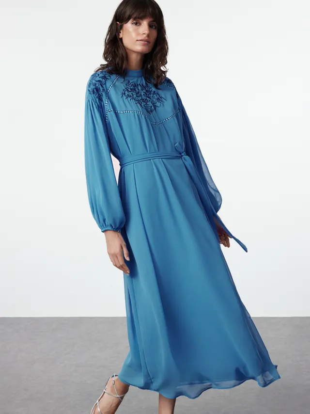 Turkishsouq Dames maxi-jurk in etnische stijl, lang, casual/dagelijks, geschikt voor hijab blauw, foto 2