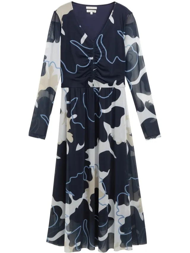 Tom Tailor Midi-jurk van mesh met ruches - big floral shapes design