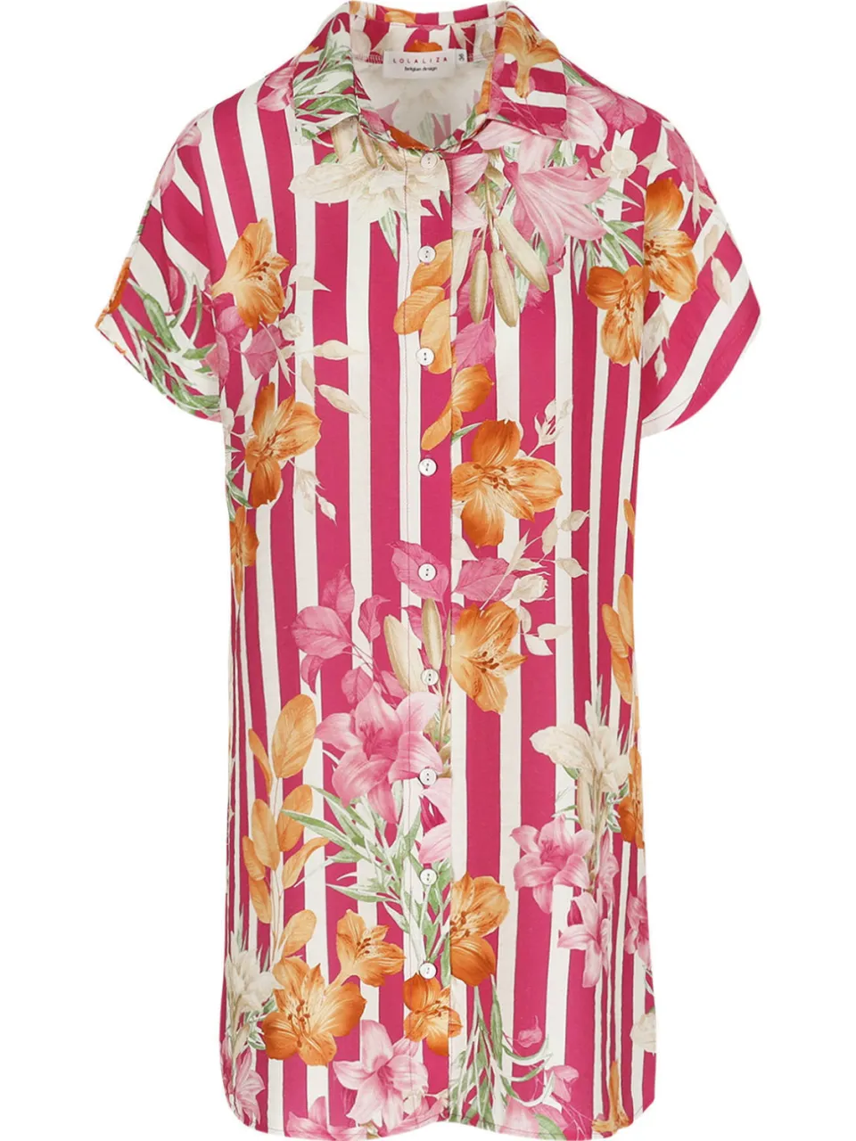 LOLALIZA gebloemde blousejurk - fuchsia, foto 2
