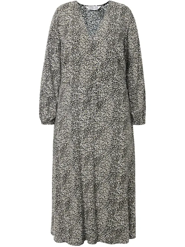 Studio Untold Dames - Maxi-jurk A-lijn luipaardprint wikkellook - Donkerolijf - Maat 42+