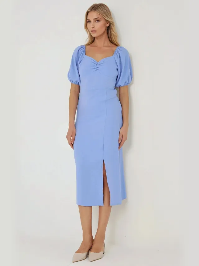 Hiccup Aansluitende Maxi Jurk met Hartkraag Blauw