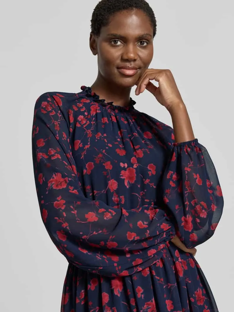 Christian Berg Woman Selection Midi-jurk met kraag met ruches en raglanmouwen marineblauw, foto 4