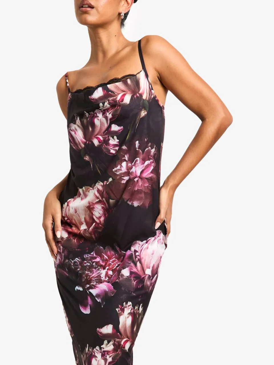 boohoo Dames Lace Trim Floral Maxi Dress zwart, foto 2