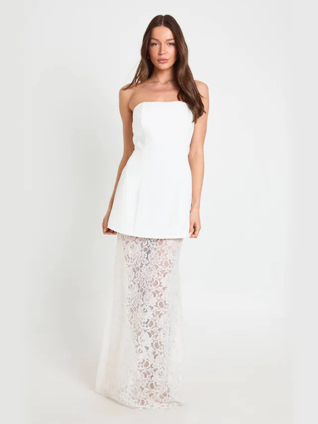 boohoo Dames Bandeau Kanten Rok Maxi Jurk Ivoor