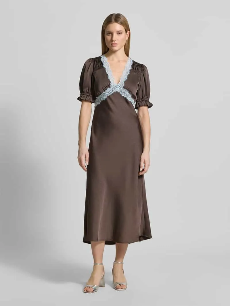 NEO NOIR regular fit midi-jurk met kant model 'Vipe' Middenbruin