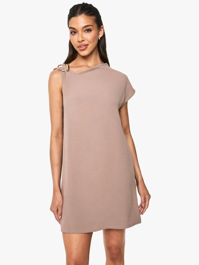 boohoo Dames Asymmetrische minijurk met gouden rand Mokka