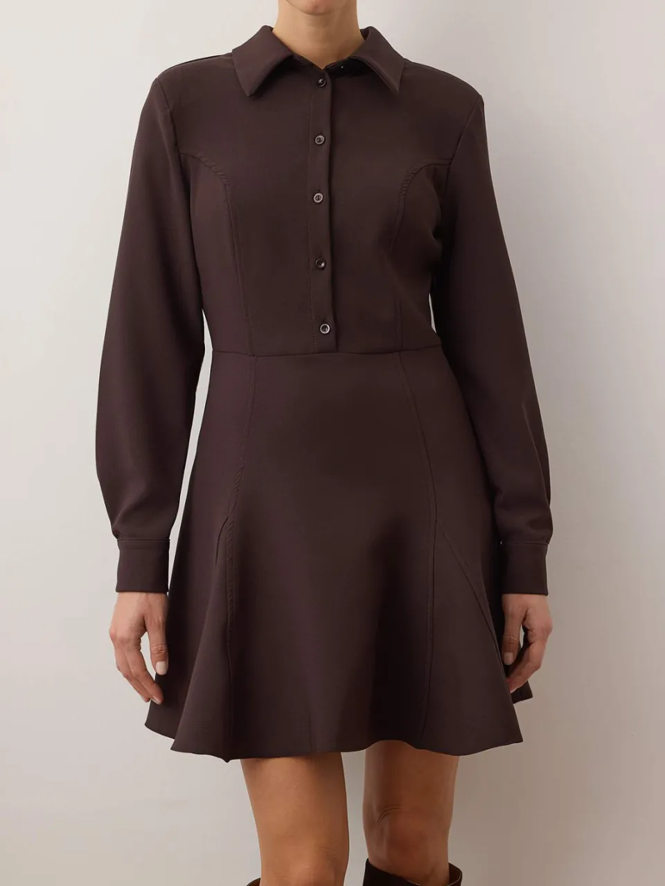 Trendyol TRENDYOLMİLLA Dames Bruin Effen Kort / Mini Lang Casual Skater Jurken Donkerbruin