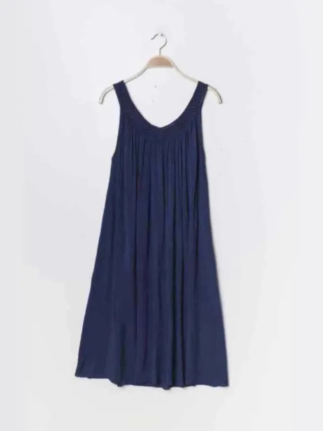 Chris Deler Mode Dames midi-jurk Chana-effen donker blauw navy-strandjurk donkerblauw