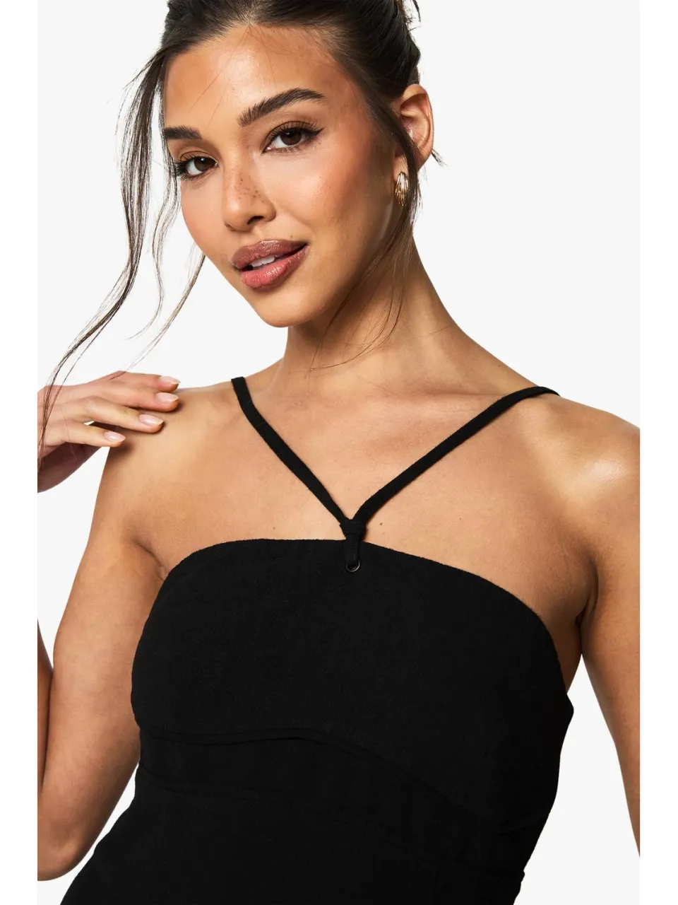 boohoo Dames Linnen-look Drape Wrap Mini Jurk zwart, foto 3
