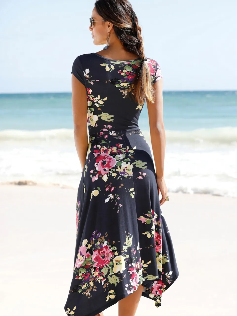 Jersey jurk marine geprint