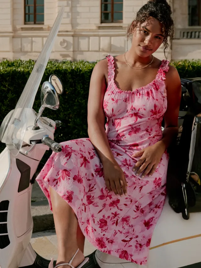 Trendyol Curve Dames Roze Bloemen Midi Mouwloos Casual A-lijn Grote maten Jurk, foto 2