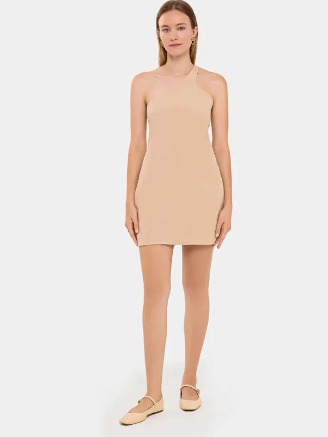 Hiccup One-Shoulder Bodycon Mini Jurk Naturel