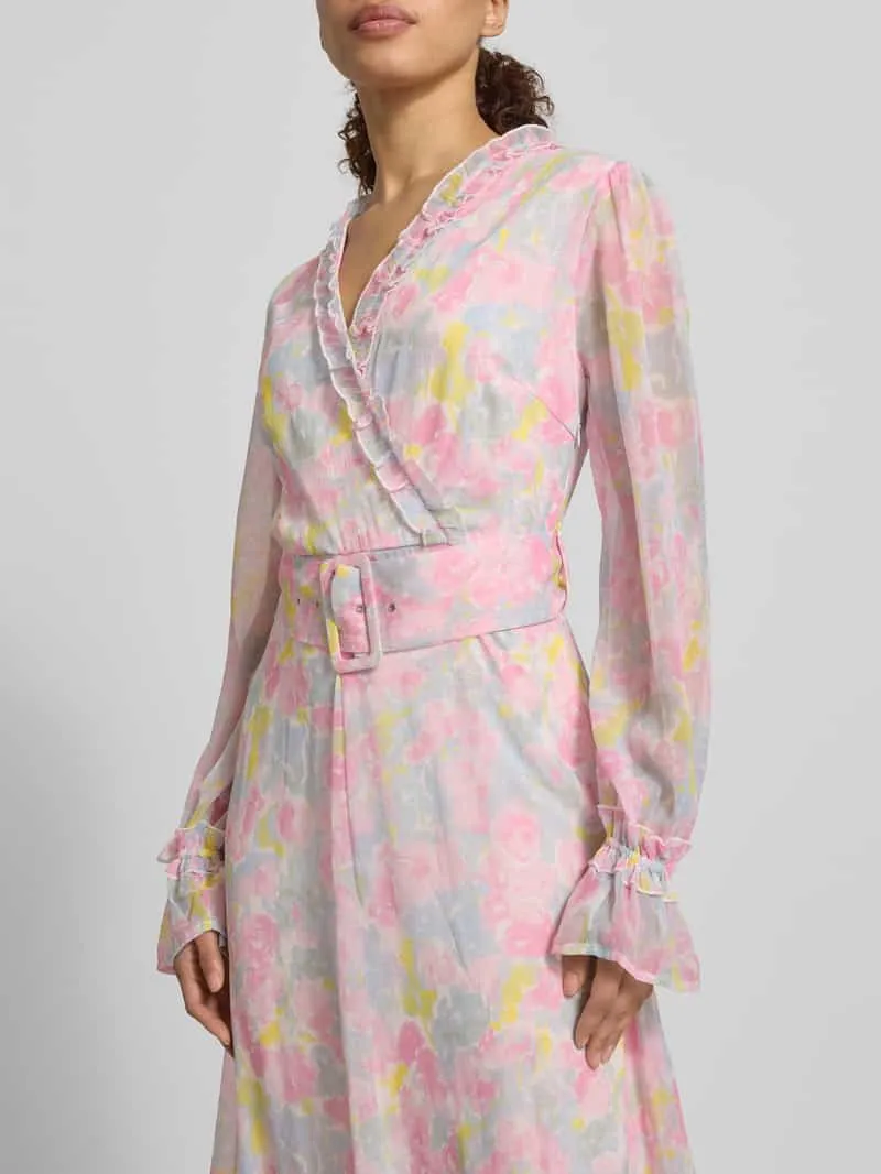 Vila maxi-jurk met riem en ruches model 'EMMA' lichtroze, foto 4