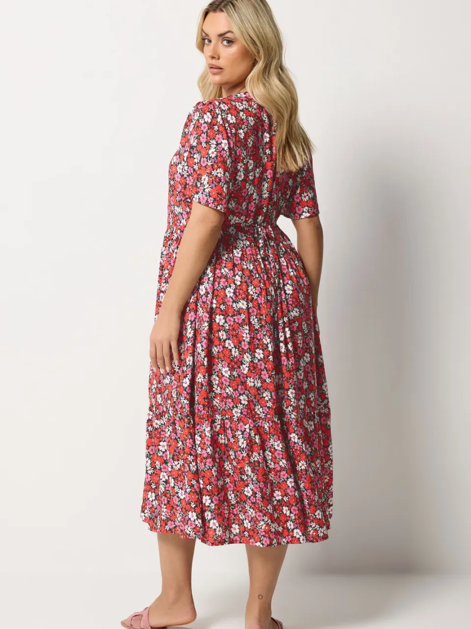 Yours Rode Jurk Met Bloemenprint En Knoopsluiting rood, foto 3