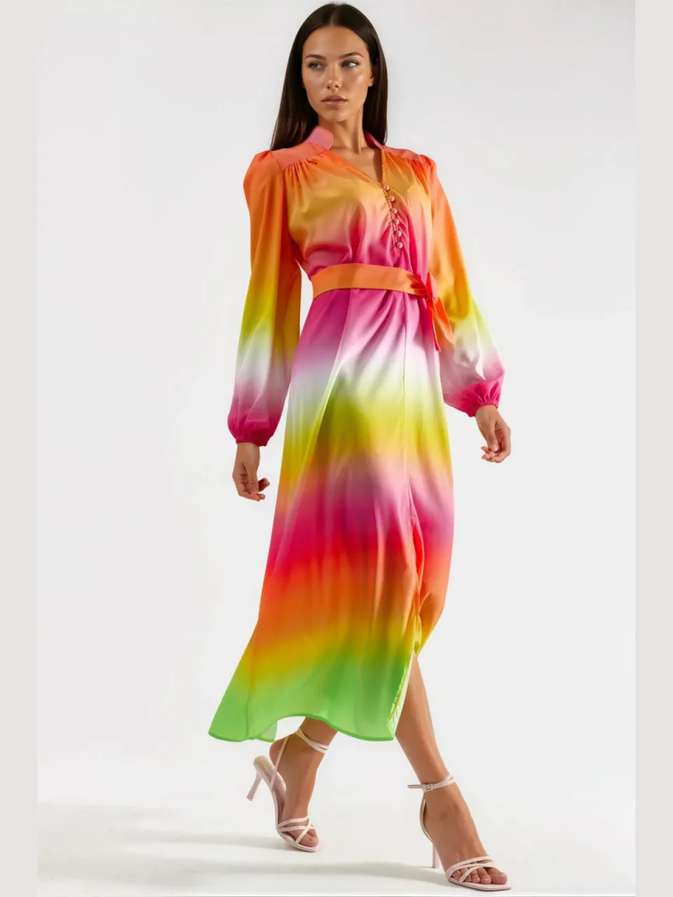 MSN Collection Ombre Maxi Jurk met Riem oranje, foto 2