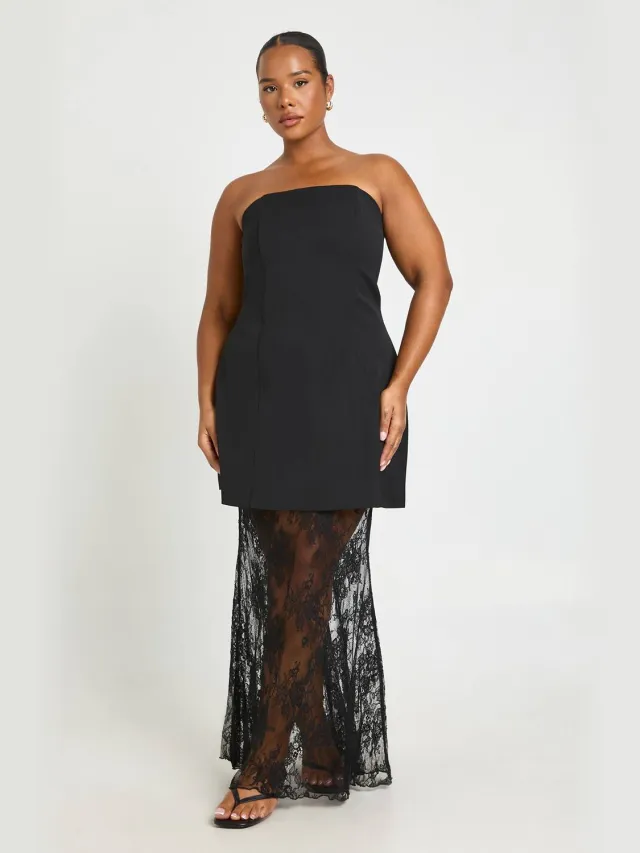 boohoo Dames Plus Premium Gestructureerde Kanten Maxi Jurk Zwart