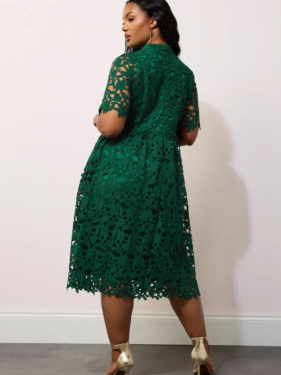 Yours London Midijurk Met Gehaakt Ontwerp In Smaragdgroen groen, foto 4