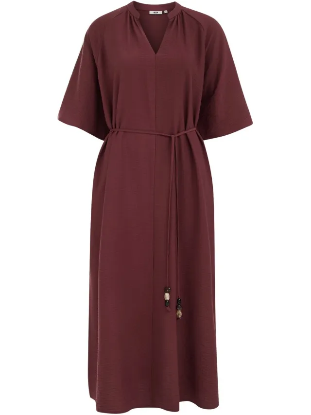 WE Fashion Dames midi jurk met structuur Burgundy red