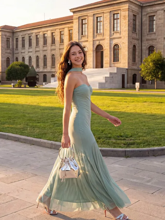 Trendyol TRENDYOLMİLLA Dames Groen Effen Maxi Mouwloos Zeemeermin Avond & Gala Jurk, foto 2