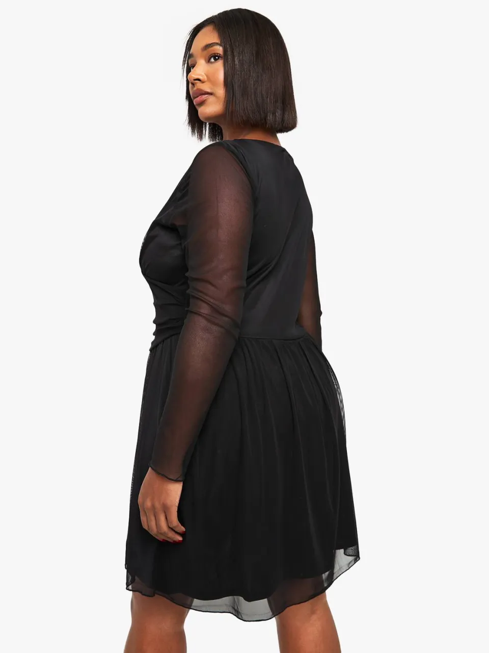 boohoo Dames Plus Plunge Corsetdetail Lange Mouwen Skaterjurk zwart, foto 2
