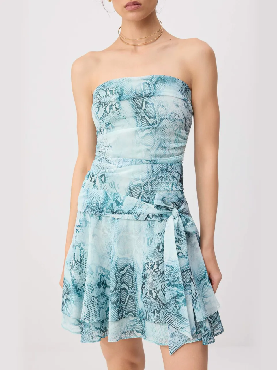 Trendyol TRENDYOLMİLLA Dames Blauw Dierenprint Kort / Mini Mouwloos Skater Jurken, foto 2